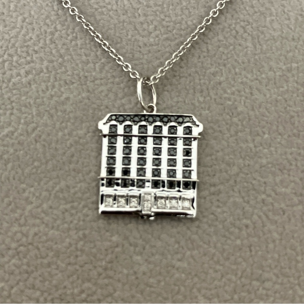 RARE Bergdorf Goodman Building Necklace by Sydney Evan 14K White Gold & Diamonds